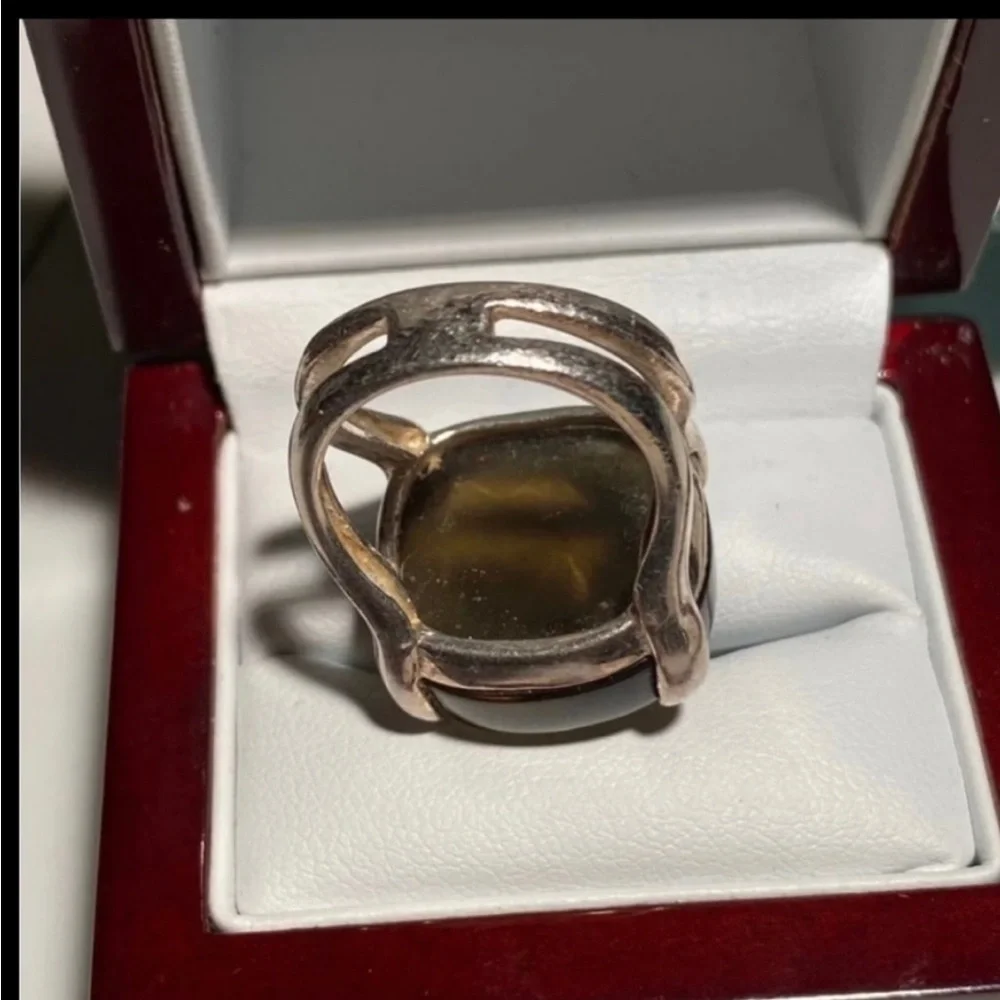 STERLING Silver Smokey Topaz Faceted Stone Ring 7